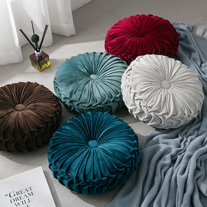 Velvet Pleated Round Floor Cushion
